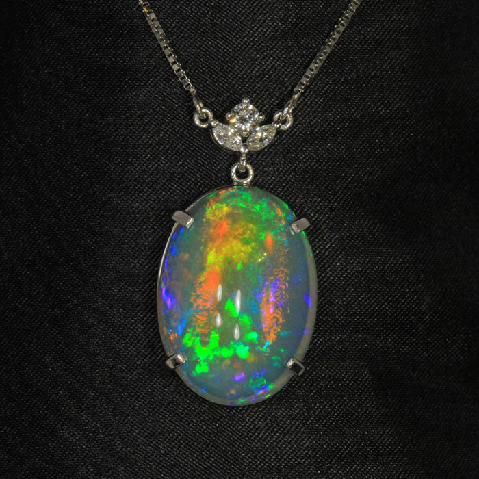 oval opal pendant with attached boxk link chain