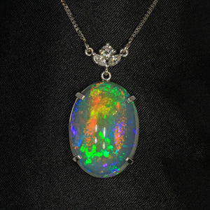 oval opal pendant with attached boxk link chain