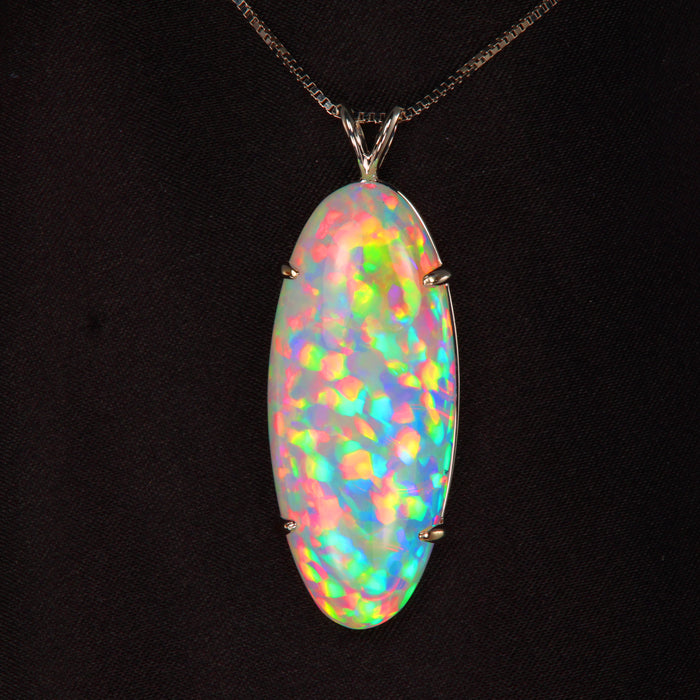 Natural Cabochon Ethopian Opal Pendant Fire White Gold