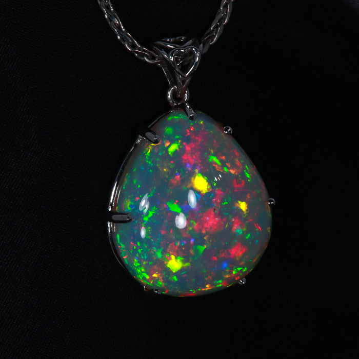 14k White Gold Pear Shape Cabochon Opal Pendant 25.80 Carats