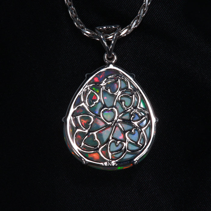 14k White Gold Pear Shape Cabochon Opal Pendant 25.80 Carats