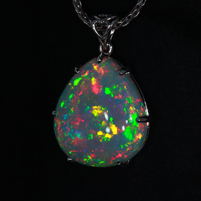 14k White Gold Pear Shape Cabochon Opal Pendant 25.80 Carats