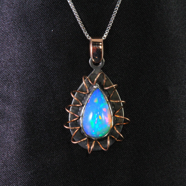 Sterling Silver & 14K Yellow Gold Pear Shape Opal Pendant