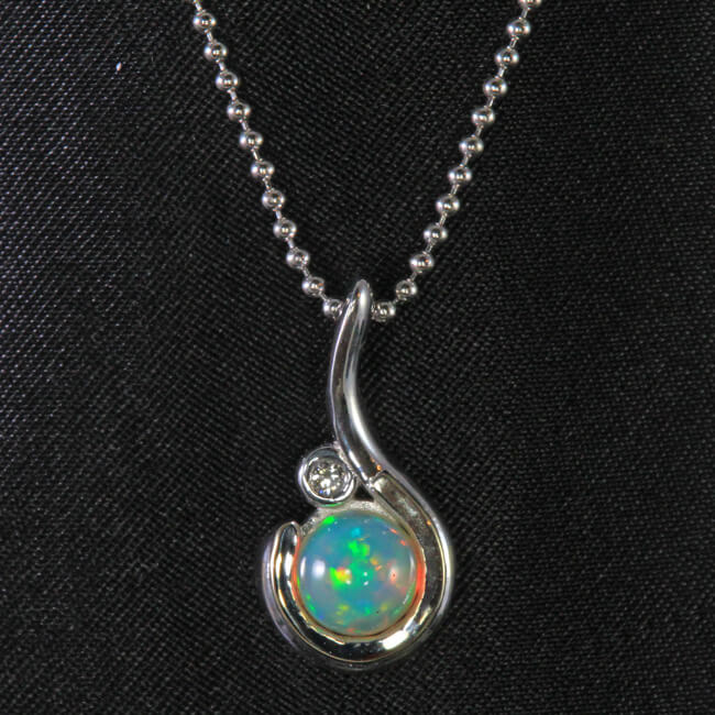 14K White Gold Opal & Diamond Pendant