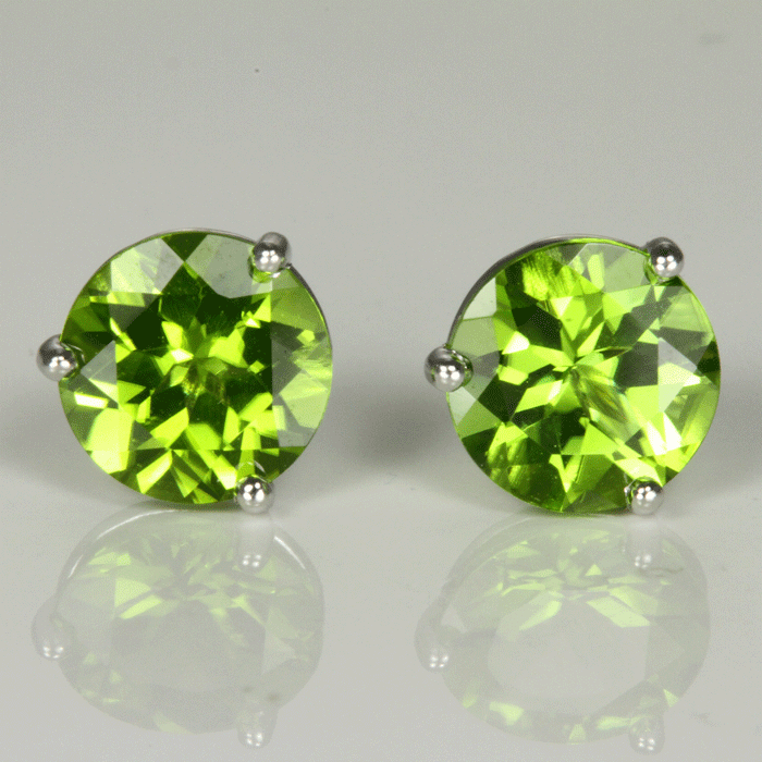 14K White Gold Round Periodot Stud Earrings 3.62 Carats