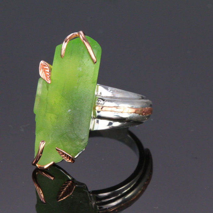Sterling Silver/14K Rose Gold Peridot Crystal Ring