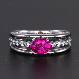 14K White Gold Oval Pink Sapphire and Diamond Ring 1.07 Carats