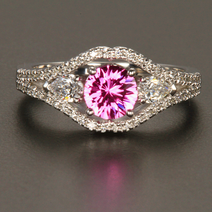 14K White Gold Pink Sapphire and Diamond Ring 1.11 Carats
