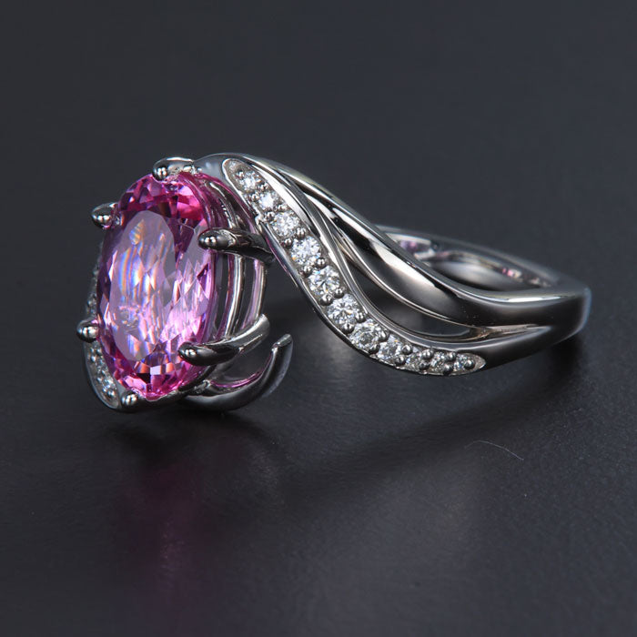 14K White Gold Oval Imperial Topaz and Diamond Ring 2.99 Carats