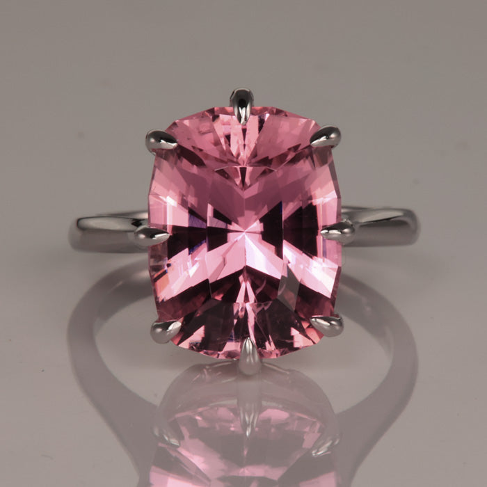 14K White Gold Antique Cushion Pink Tourmaline Ring 6.31cts