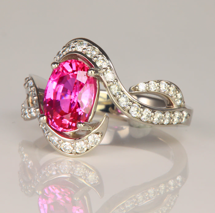 Platinum Oval Pink Sapphire and Diamond Ring 2.55 Carats