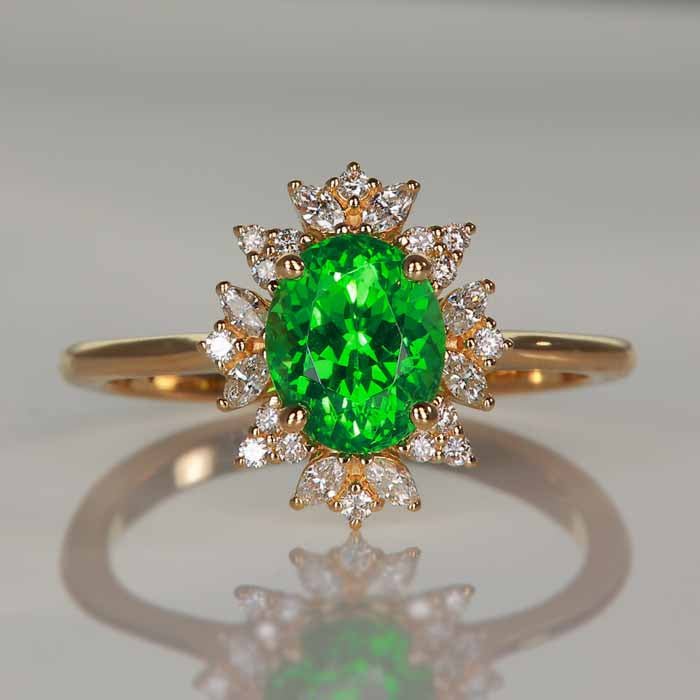 Platinum 4.02 Carat Emerald Cut Green Tsavorite and Diamond Ring - 15TDMA