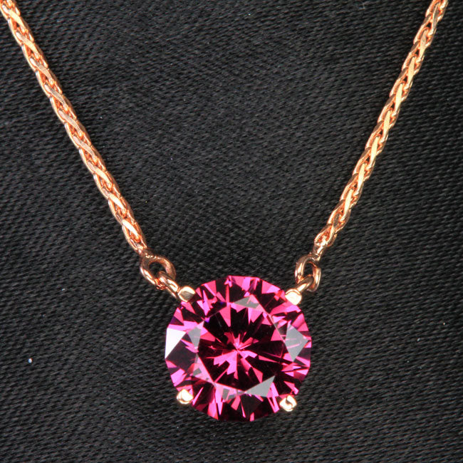 14K Rose Gold Round Rhodolite Garnet Pendant with attached Chain