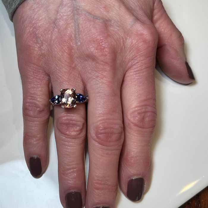 14K White Gold Morganite and Tanzanite Ring 2.91 Carats