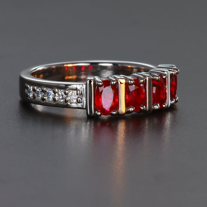 Platinum Four Oval Stone Ruby Ring 1.22 Carats