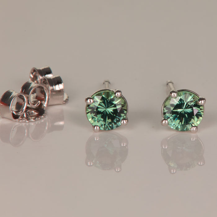 Blue Green Montana Sapphire Earring Studs in 14k white gold