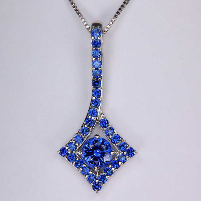 14K White Gold Sapphire Pendant with Sapphire Accents 1.84cts