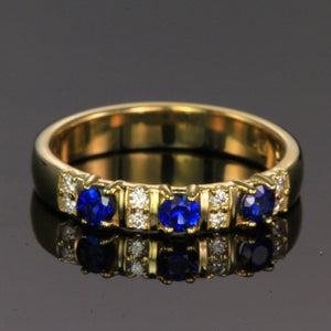14K Yellow Gold Sapphire and Diamond Ring .59 Carats