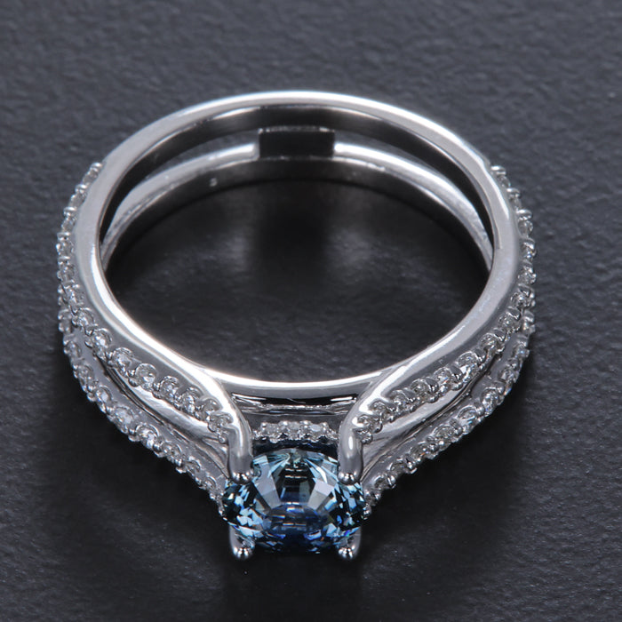14K White Gold Montana Sapphire and Diamond Double Shank Ring 1.19 Carats