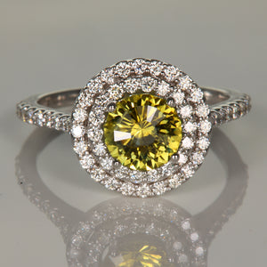 Yellow Montana Sapphire and Double Halo Ring