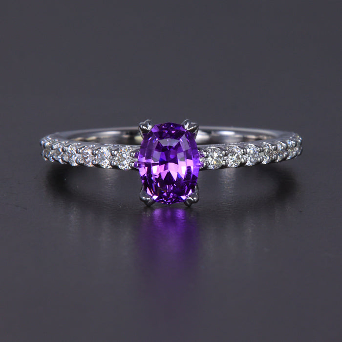  White Gold Oval Purple Sapphire and Diamond Ring