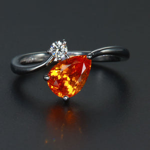 Orange Spessartite Garnet and Diamond Ring