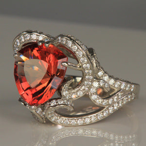 Palladium Sunstone and Diamond Ring