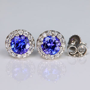 Tanzanite and Diamond Halo Stud Earrings
