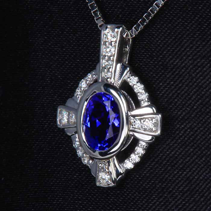 14K White Gold Tanzanite and Diamond Pendant .80 Carats