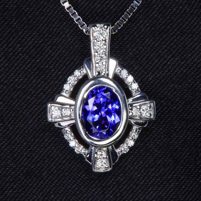 14K White Gold Tanzanite and Diamond Pendant .80 Carats