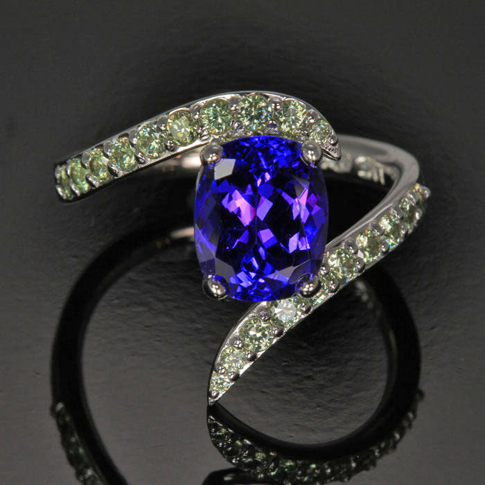 14K White Gold Tanzanite and Demantoid Garments Ring 3.05 Carats
