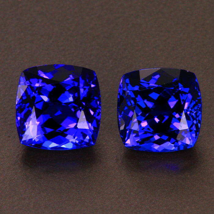 Violet Blue Square Cushion Tanzanite Gemstone Pair 10.13 Carats
