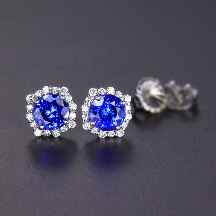  Tanzanite and Diamond Halo Earrings