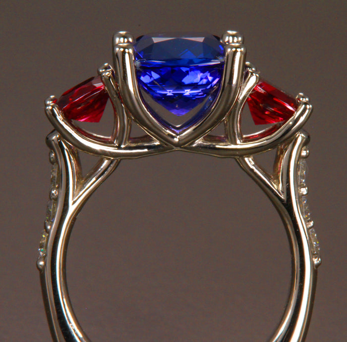 Platinum Tanzanite and Umbalite Garnet Ring 3.96 Carats