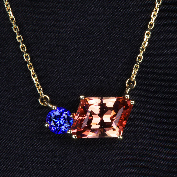Paralellogram Tourmaline and Tanzanite Pendant