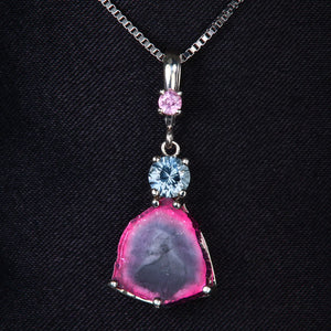 Sterling Silver Watermelon Tourmaline with Greyand Pink  Spinel Accent