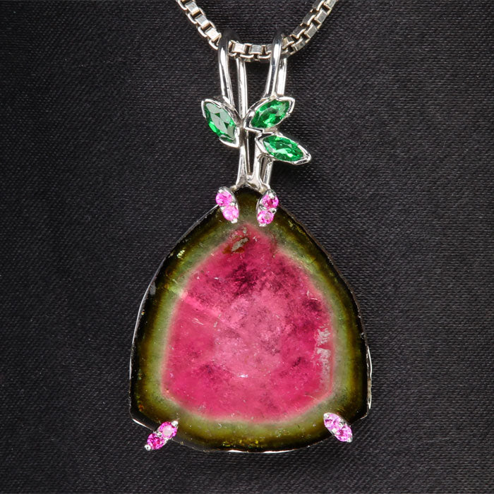 Watermelon Tourmaline Slice Necklace with DIamonds, Sapphires – Cole  Sheckler Jewelry
