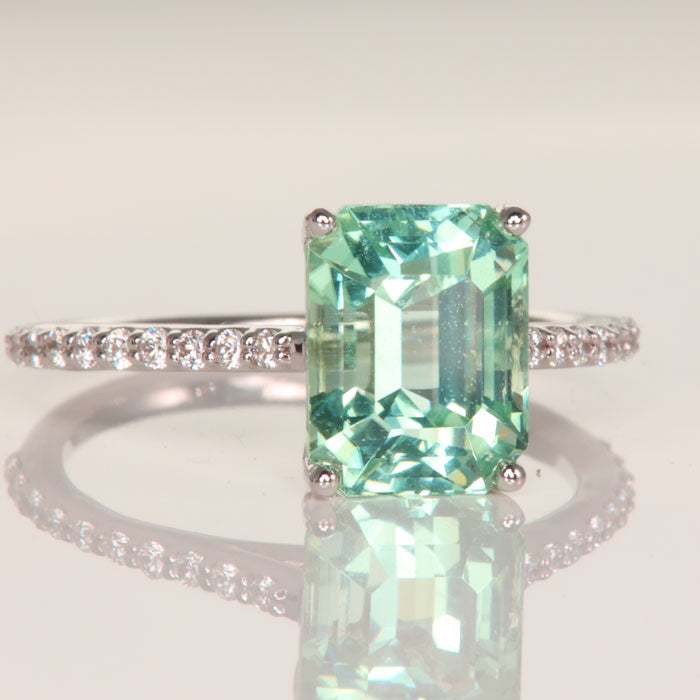 14K White Tourmaline Ring with Diamond Shank 3.25cts
