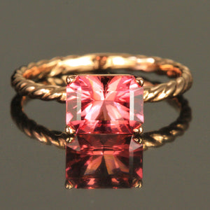 14K Rose Gold Emerald Cut Pink Tourmaline Ring