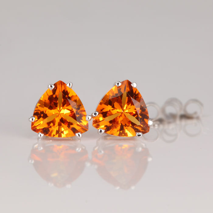 14K White Gold Trilliant Citrine Stud Earrings 3.02cts