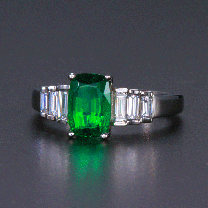 For Martha Only: Platinum Antique Cushion Tsavorite Garnet and Diamond Ring 2.14 Carats Christopher Michael Design