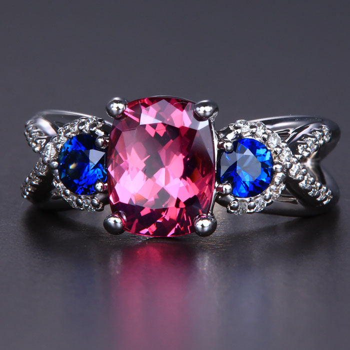 Umbalite Garnet, Sapphire and Diamond Ring 