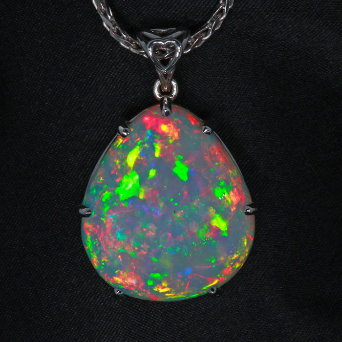 14k White Gold Pear Shape Cabochon Opal Pendant 25.80 Carats