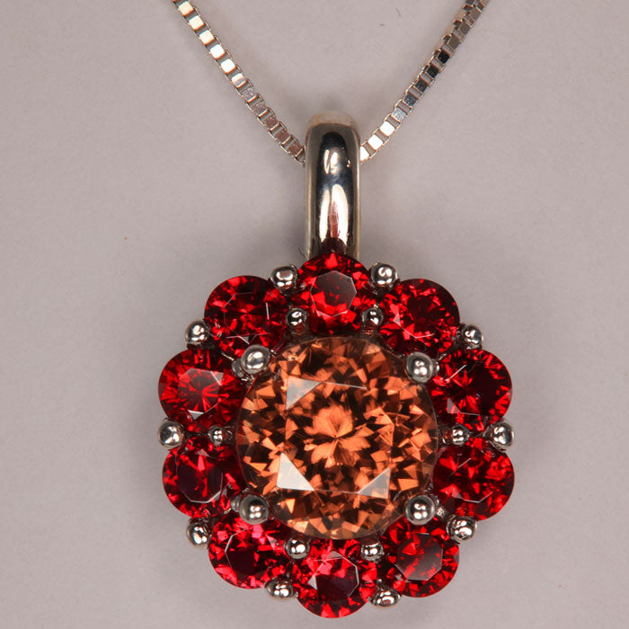 14K White Gold Zircon and Chrome Pyrope Garnets Pendant 5.28cts