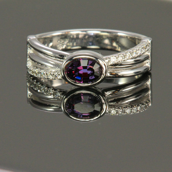 Color Change garnet ring with diamonds
