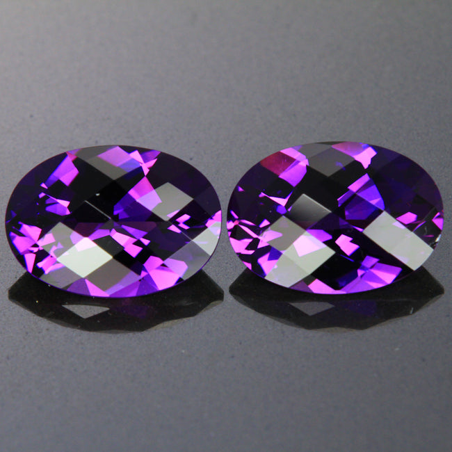Blue Violet Pair of Checkerboard Oval Amethyst Gemstones 9.38 Carats