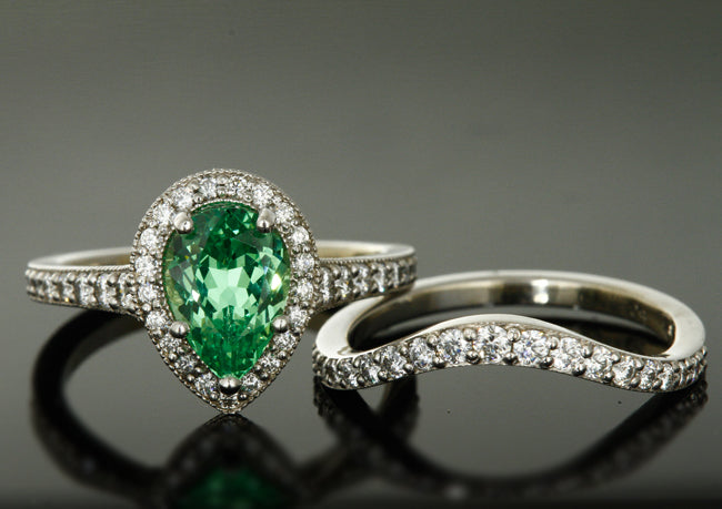 Engagement Set with Rare Merelani Mint Garnet