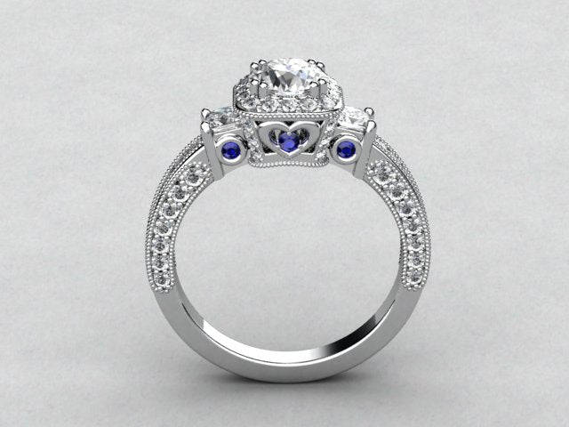 Christopher Michael  Round Brilliant Diamond Engagement Ring With Heart Accent