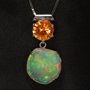 Opal and Spessartite Garnet Pendant by Margo Corley