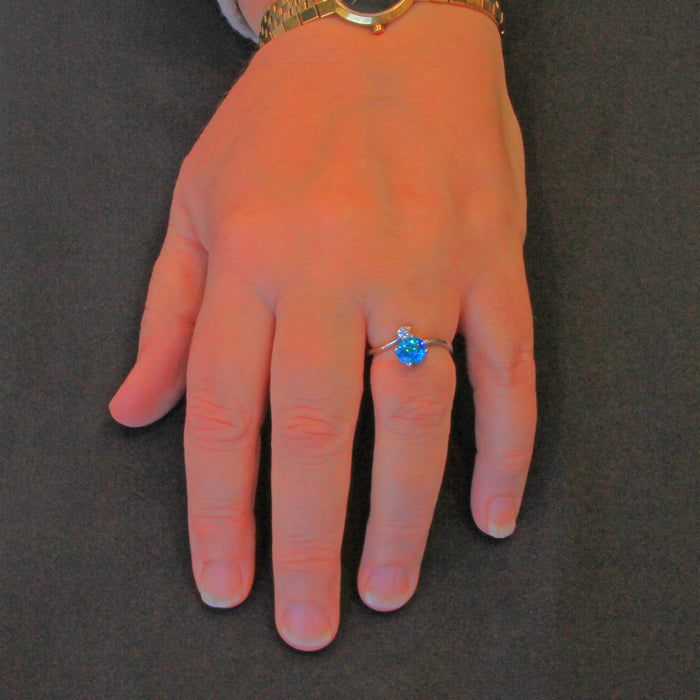 14k White Gold Oval Blue Zircon Ring with Diamond 2.35 Carats